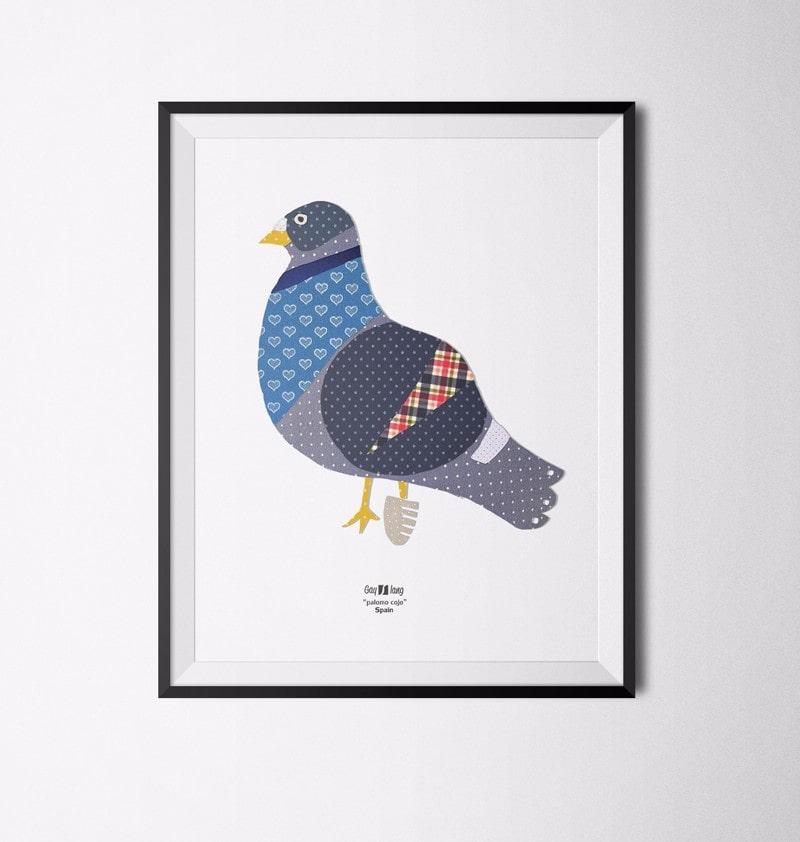 Photograph of a framed poster with the Palomo Cojo illustration.