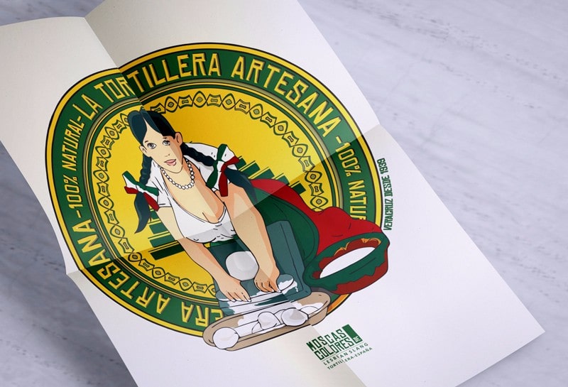 Photograph of a sheet folded into quarters with the tortilla drawing.