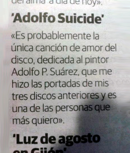 Captura de prensa escrita sobre la canción Adolfo Suicide.